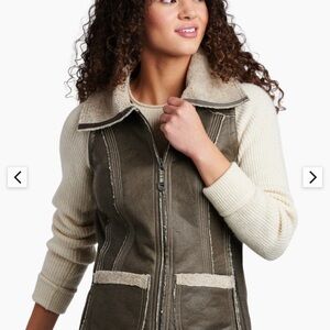 Kuhl Cream and Brown Vest with Cozy Sherpa Accents